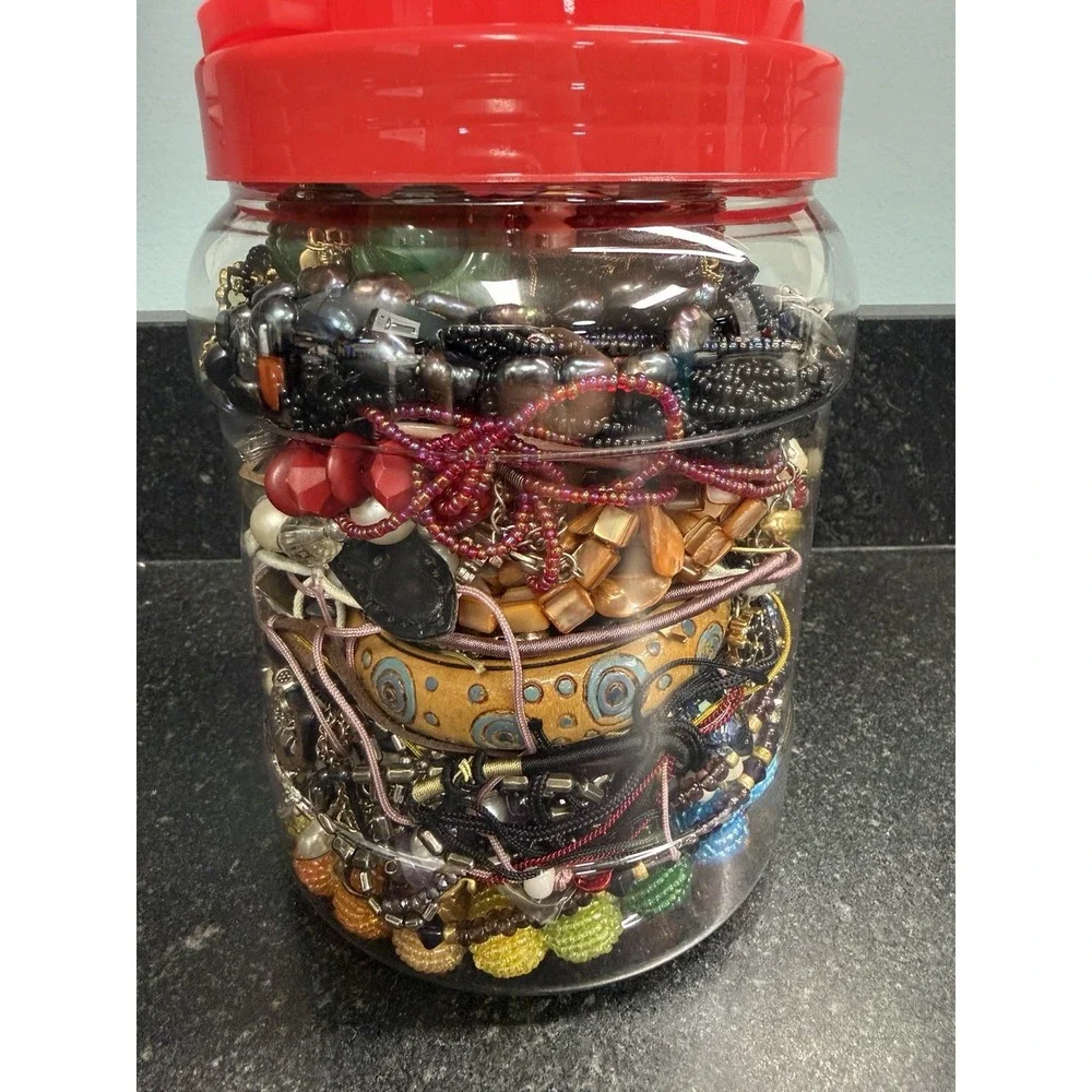 Mystery Jewelry Jar Lot 3 lb 12 oz Vtg & Modern Boho Wearable Costume Jewelry